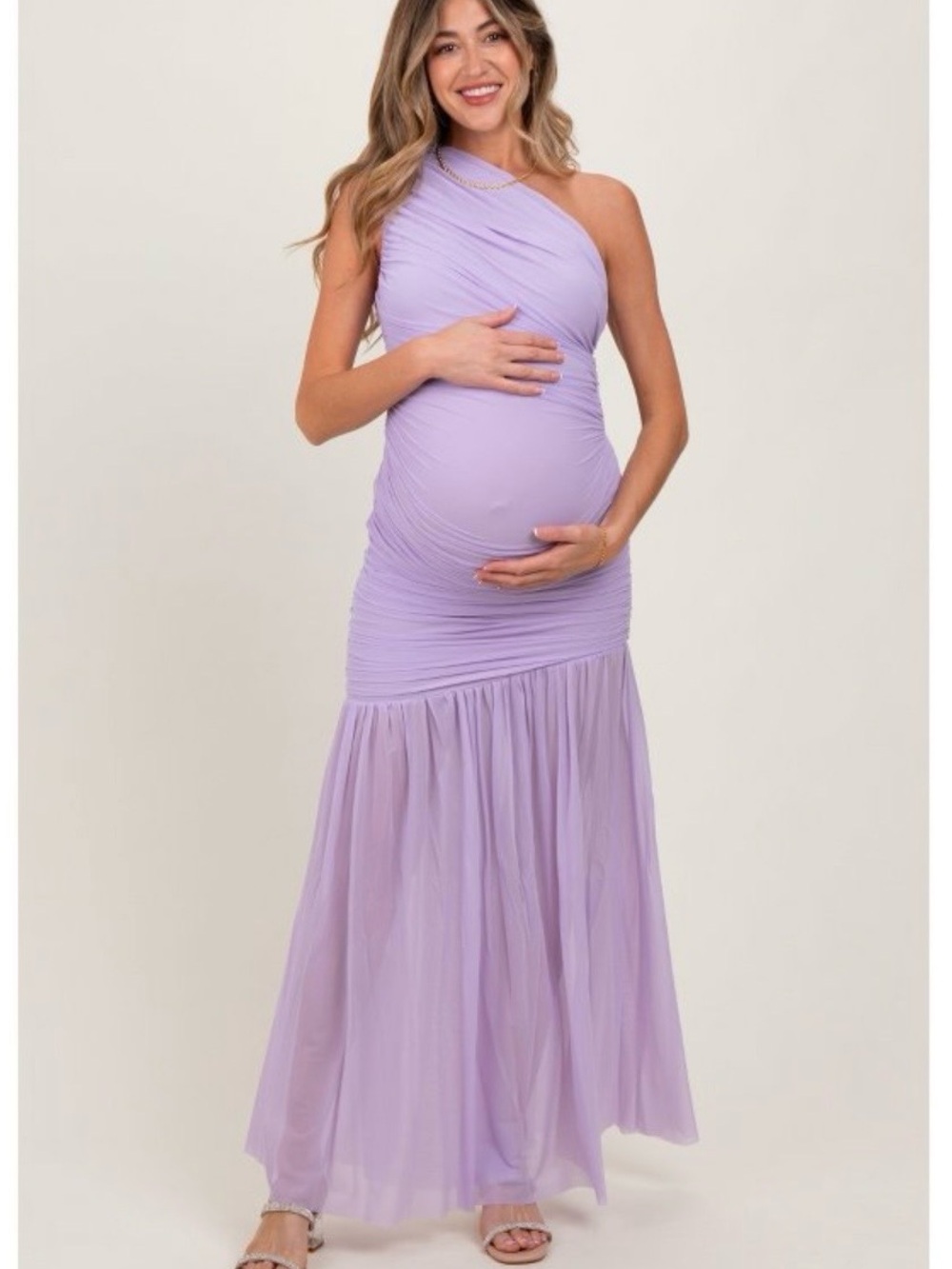 Pinkblush Lavender One-Shoulder Maternity Maxi Dress
